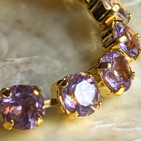 Genuine Lavender Amethyst 1.7 Carats Each in 14K Gold Plated Classic Bracelet - Picture 3 of 4